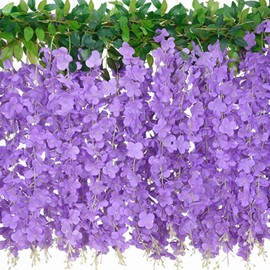 Elyum 48 Branches Wisteria Hanging Flowers, Purple Fake Hanging Flowers Fake Flowers for Wedding Arch Party Garden Home Backdrop Decor