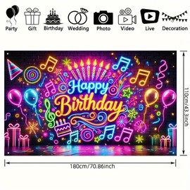 Neon Music Birthday Party Background Cloth Theme Birthday Backdrop Lantern Effect Banner Birthday Background Party Decoration