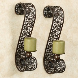Touch of Class Classic Elegant Scrolling Diandre Metal Wall Sconce Pair - Finished in Antique Gold - Candle Pair Decor - Set of Two - Floral Vine - 16 Inches High