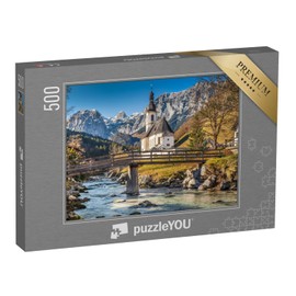 puzzleYOU: Puzzle 500 Piece "Parish Church of St. Sebastian in Autumn, Ramsau, Germany" - from the German Alps Puzzle Collection
