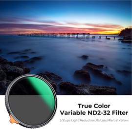 K&F Concept Nano-X True Colour Variable ND Filter 55 mm Neutral Density Filter ND2-32 (1-5 Stops) Neutral Density Filter