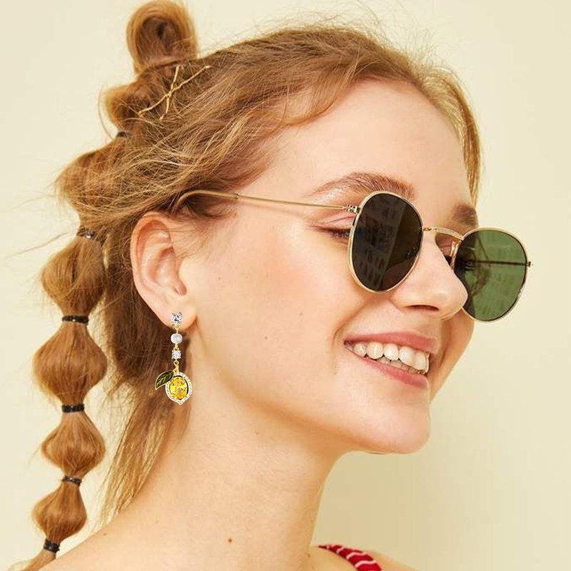 QLUYCKW Lemon Necklaces Earrings Set for Women Lovely Lemon Fruit