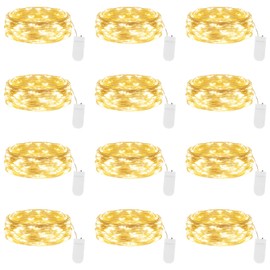 Lakumu 12-Pack Fairy Lights Battery Operated Twinkle Lights-7FT 20LEDs String Lights, Waterproof Battery Powered Firefly Lights for Crafts Bedroom Wedding Christmas Party Reception Centerpiece Table