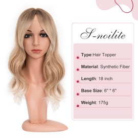 S-noilite Hair Toppers for Women 18 inch Synthetic Hair Pieces Lace Base 4 Clips in Wiglets Fringe for Ladies with Thinning Hair Loss Hairpiece Wigs,Curly Wavy Brown Mixed Blonde to White Root