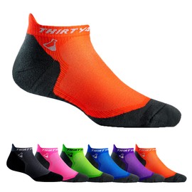 Thirty48 Ultralight Athletic Running Socks for Men and Women with Seamless Toe, Moisture Wicking, Cushion Padding (Medium - Women 7-8.5 // Men 8-9.5, [1 Pair] Orange/Gray)