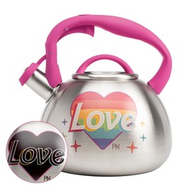 Paris Hilton Whistling Stovetop Tea Kettle, Stainless Steel with Rainbow Love Color Changing Heat Indicator Design, Soft Touch Handle, 2.5-Quart, Love Rainbow