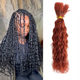 Human Braiding Hair, Pre-Divided Boho Braids Human Hair, Deep Wave Bulk Bohemian Hair Extensions for Braiding Knotless Wet and Wavy, 16 Inch, 3.5oz, Copper Red