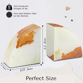 Modern Wedge Shaped Marble Bookends – Hand Carved, Polished Stone Bookends w/Non Slip Rubber Pads – Lightweight & Compact Decorative Bookends - Versatile, Luxury Book Organizer for Shelf & More