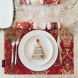 TOPLUXE Place Mats Set of 4 Jacquard Place Mats Washable 30 x 45 cm Place Mats for Dining Table Holiday Party Living Room Decoration (Burgundy)