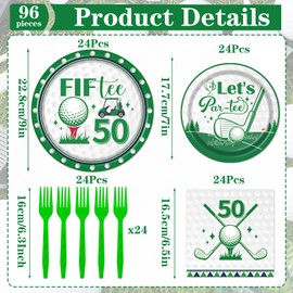 Rakuto Golf 50th Birthday Tableware Decorations for Men, Golf Theme Fiftee Birthday Party Plates Napkins and Forks, Disposable Paper Plates Supplies Decor Serves 24