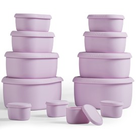 ISSEVE 12Pcs/Set Nesting Silicone Food Storage Containers with Lids, BPA Free Reusable Meal Prep Silicone Containers Airtight, Freezer Dishwasher Safe (33.8oz, 20oz, 10oz, 6.7oz, 1.3oz) (Purple)