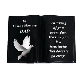 Widdle Gifts Ltd Graveside Memorial Open Book Ornament - Black with Dove - Dad 9054