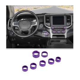 JWWY Radio AC Knobs Air Conditioner Switch Button Center Console Headlight Gear Shift Switch Knob Cover Trim Fit for 2018-2025 Dodge RAM Interior Accessories 7PCS Purple