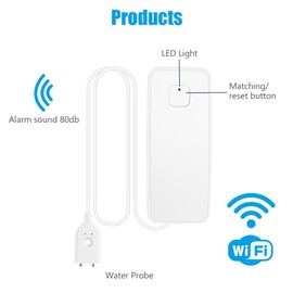 Flintronic Pack of 2 Water Detectors, 80 dB Water Sensor Alarm Water Alarm Flood Detector, 1 m Sensor Cable, Water Detector Water Alarm, App Remote Monitoring, for Kitchen, Bathroom, Basement, Laundry
