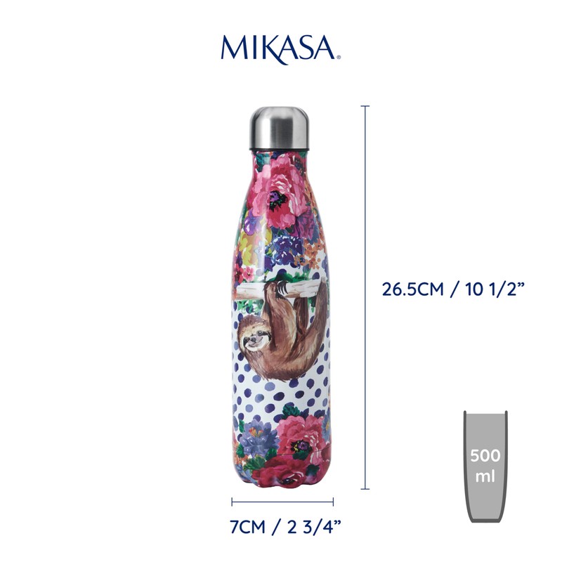 Mikasa Wild at Heart 500ml Water Bottle, Sloth, Sleeved