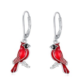 LONAGO 925 Sterling Silver Red Cardinal Earrings for Women Red Bird Dangle Leverback Earrings Memorial Cardinals Gift Sympathy Jewelry for Mom