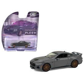 DCD 2024 Ford Mustang GT Dark Matter Gray 1/64 Diecast Model Car Showroom Floor Series 7 1/64 with Black Red Stripes