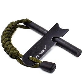 Chileeany Large Size Fire Starter, 3.9 x 0.4 inches (100 x 10 mm), Flint Magnesium, Fire Starter, Safety Measures, Survival Tool, String Hole Included, Storage Bag Included (Green)