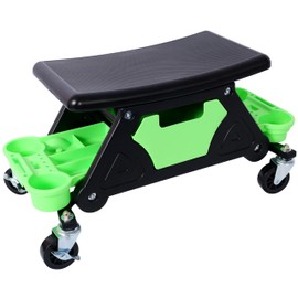 Heemab Enhance Comfort and Efficiency with Mechanic Stool, Heavy Duty Rolling Seat, 300 lbs Capacity, Green with Tool Trays