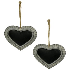 Macosa SA82886_x2 Decorative Heart with Hanging Board Metal Silver Black 14 cm Metal Heart Decorative Heart Zinc Heart Hanging Decoration Decorative Board Writing Board