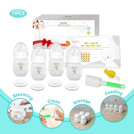 Bimirth 11 Piece Baby Bottle Set, 6oz/180ml BPA-Free Bottles for Newborns, Feeding & Milk Storage with Silicone Seals, Brushes & Reusable Microwave Steam Bag