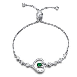 Agvana May Birthstone Jewelry Emerald Bracelet for Women Sterling Silver Heart Tennis Bracelets Infinity Love Bolo Bracelet Anniversary Birthday Gifts for Women Wife Her