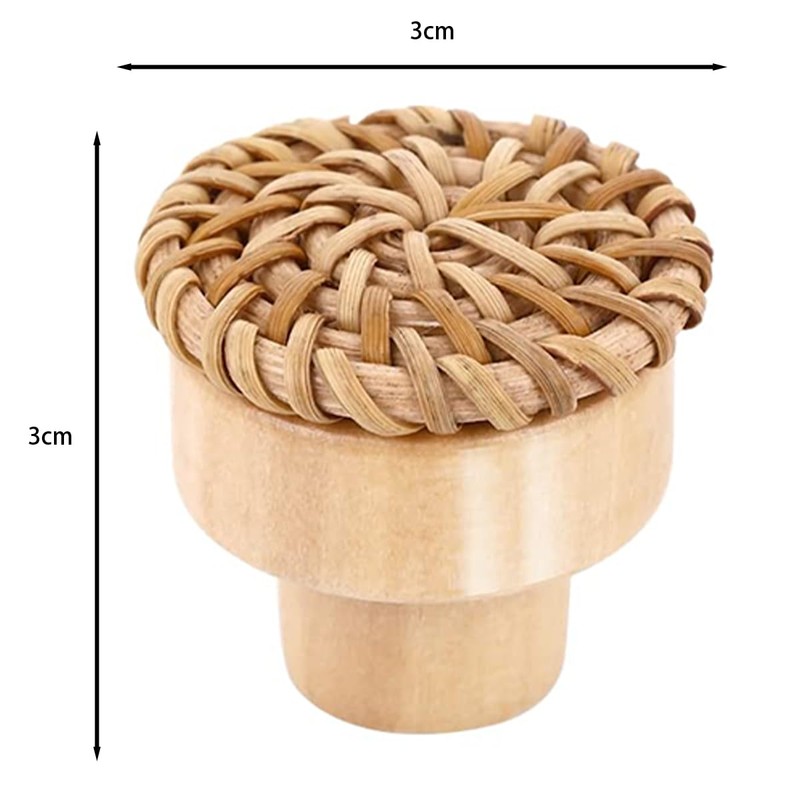 Ieron 5 Pack Boho Rattan Drawer Knobs Round Wood Handmade