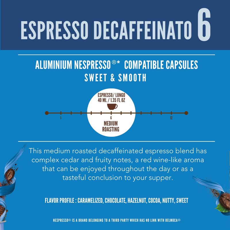 Belmio Decaffeinato Espresso Coffee Pods, Medium Roast