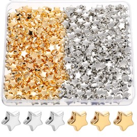 400 Pcs Star Spacer Beads, 12 mm Star Beads Charm Star Shaped Beads Large Hole Star Loose Beads for Jewelry Bracelets Crafts DIY Making (Gold, Silver)