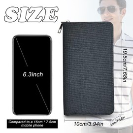 AdiStylinno Men’s Wallet, Minimalist Large Capacity Canvas Long Zipper Wallets, Business Card Holder Phone Clutch Purse (Black)