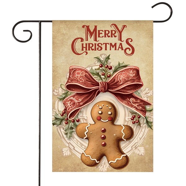 HOMFREEST Merry Christmas Gingerbread Garden Flag 12x18 Inch for Outside