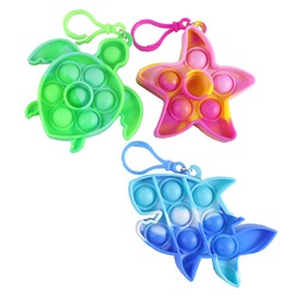 Set of 3 Small Tie Dye Colored Cute Ocean Animal on Clips Theme Bubble Pop Game - Silicone Push Poke Bubble Wrap Fidget Toy - Bubble Popper Sensory Stress Toy (Random Animals)