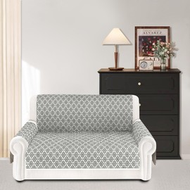 ALIECOM 100% Waterproof Loveseat Covers for 2 Cushion Couch Sofa Slipcovers Love Seat Couch Covers Washable Printed Non Slip Furniture Protector with Pockets for Dogs (Medium, Floral Gray & Ivory)