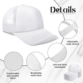 Vabean 24 Pack Sublimation Blank Cap Trucker Mesh Cap Unisex Plain Blank Baseball Hat for DIY Embroidery Sublimation Printing (White)