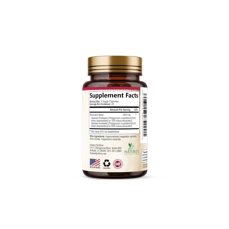 Nature's Nutrition - Resveratrol 1800mg - Suplemento Antioxidante, 120 Cápsulas