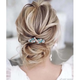 Wendalern Crystal Wedding Hair Clips Blue Butterfly Hair Clip Vintage Rhinestone Head Clips Headpiece Crystal CZ Hairpiece Decorative Hair Accessory for Women and Girls