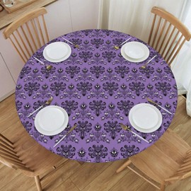 BEIANSHUO Haunted The Mansion Round Tablecloth, Waterproof Elastic Fitted Table Covers for 45" - 50" Tables, Wipe Clean Table Cover for Outdoor Indoor Use