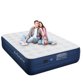 Air Mattress with Battery Pump, Rechargeable USB Electric Pump, Dutch Velvet Surface Self Inflatable Mattress Queen, Portable Air Bed for Camping, Indoor and Outdoor (18" Blue)