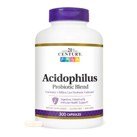 21st Century Acidophilus Probiotic Blend Capsules (300 Count), Daily Probiotic Supplement with Lactobacillus Acidophilus, Supports Digestive Health & Immune System, Non-GMO, Gluten-Free
