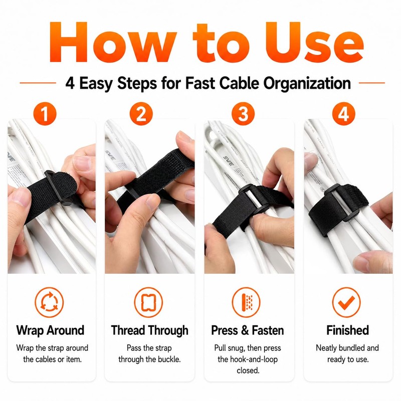 Ysenchan Hook and Loop Straps with Buckle, Reusable Adjustable Cable