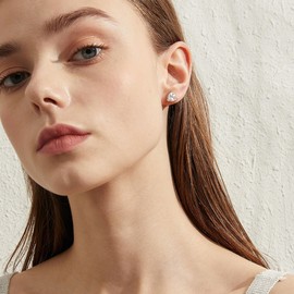 JiaYangJY Sterling Silver Triangle CZ Diamond Stud Earrings for Women Men 18K White Gold Plated 3 Prong 6MM Trillion Cut Fake Diamond Earring