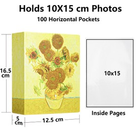 Hiwhy Small Photo Album 15x10 CM (6x4 Inch) 100 Pockets, Slip in Pockets Picture Album, Mini Picture Book for Baby Family Vacation Wedding Anniversary, Sunflowers