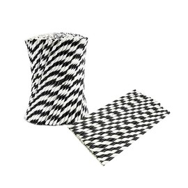 Pack of 50 Premium Multi-Color Pastel Stripe Paper Party Straws - Ideal for All Occasions (Black & White)