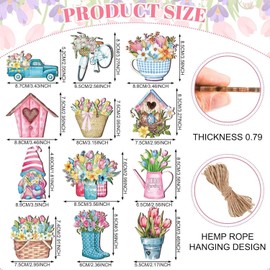 24pcs Spring Summer Flower Wooden Ornaments for Tree Sunflower Ornament Summer Tree Decoration Flower Gnome Hanging Wood Cutout Colorful Decor for Home Small Tree Party (Pink)