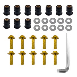 ZIMISI 10PCS Motorcycle Windshield Bolts Kit, Aluminum Alloy Car Body Mounting Screws Set with Washer & Wrench, Fairing Bolt Kit, Well Bolts Nuts Fasteners for Most Vehicles (Gold)