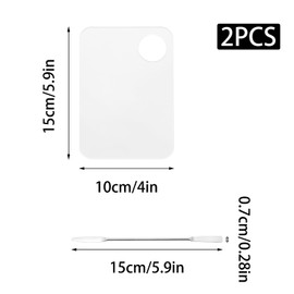 Pine & Linen 2pcs Acrylic Transparent Makeup Palette and 2pcs Mixing Spatula,Versatile Foundation Mixing Palette for Beauty Salon/Makeup Artists(10 * 15cm/4 * 5.9inch)