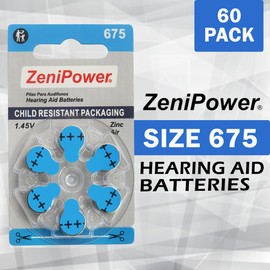 ZeniPower Size 675 Mercury Free 1.45V Hearing Aid Batteries Zinc Air (120 Batteries)