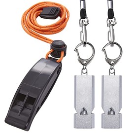 AINOORA Emergency Whistles with Lanyard, Three Tubes Safety Whistles 2 Pack and 1 Pack Plastic Survival Whistle Loudest for Kayak Hiking Camping Boating Outdoor for Lifeguard Rescue Signaling (Black)
