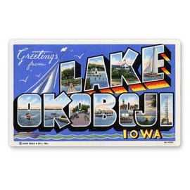 Squiddy Greetings from Lake Okoboji Iowa - Vinyl Sticker Decal for Phone, Laptop, Water Bottle (4" Wide)