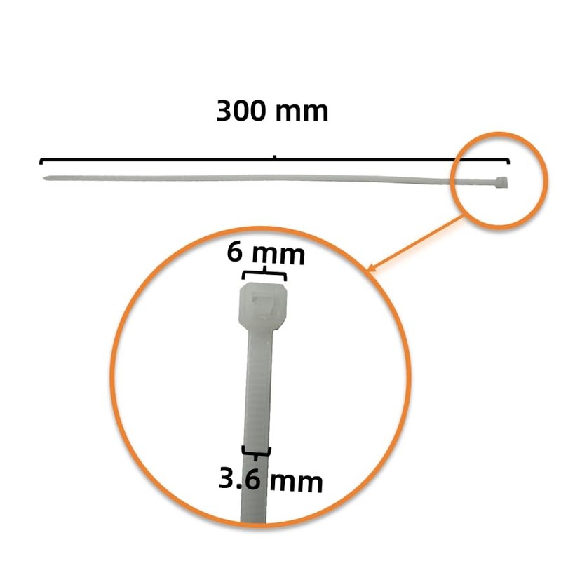 Aventurine White Cable Ties, 300mm x 3.6mm, Pack of 100,
